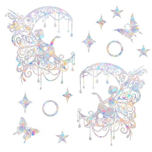 36PCS Snowflake Window Stickers Anti Collision Decals to Save Birds - Non Adhesive Prismatic Vinyl Rainbow Stickers