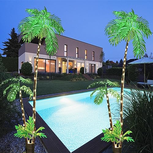 Artificial Palm Trees for Outside Patio,Lighted Palm Tree 6Ft LED Christmas Tree Fake Tropical Plant Light for Tiki Bar Pool Porch Deck Party