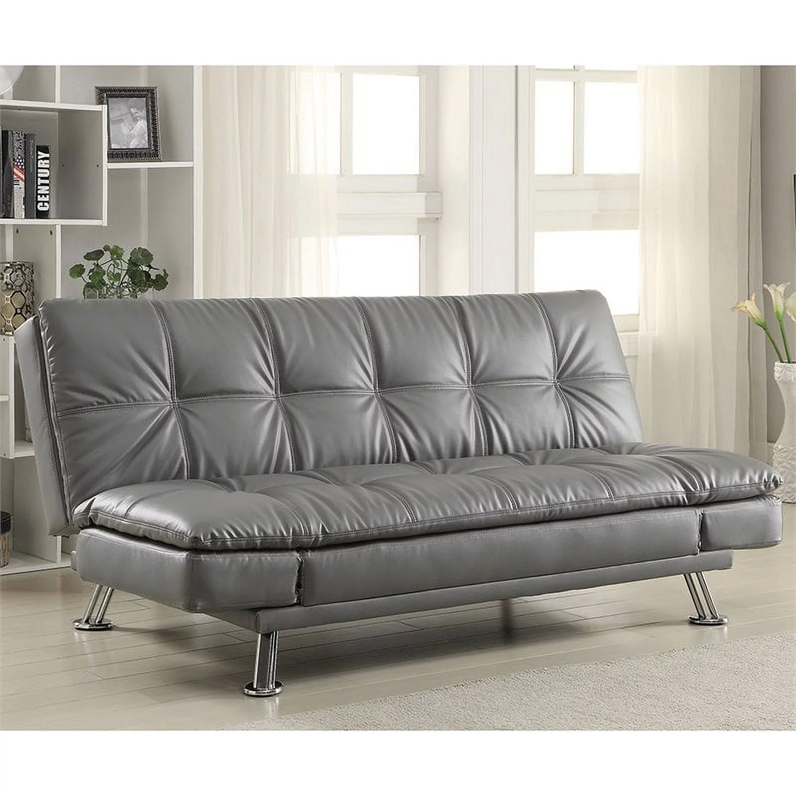 Kingfisher Lane Faux Leather Tufted Sleeper Sofa in Dark Gray