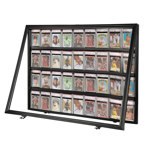 36 Graded Sports Card Display Case with Card Fixed Groove, Large Lockable Baseball Card Display Cabinet, with 98% UV Protection Acrylic Door for Baseball Basketball Cards,Horizontal