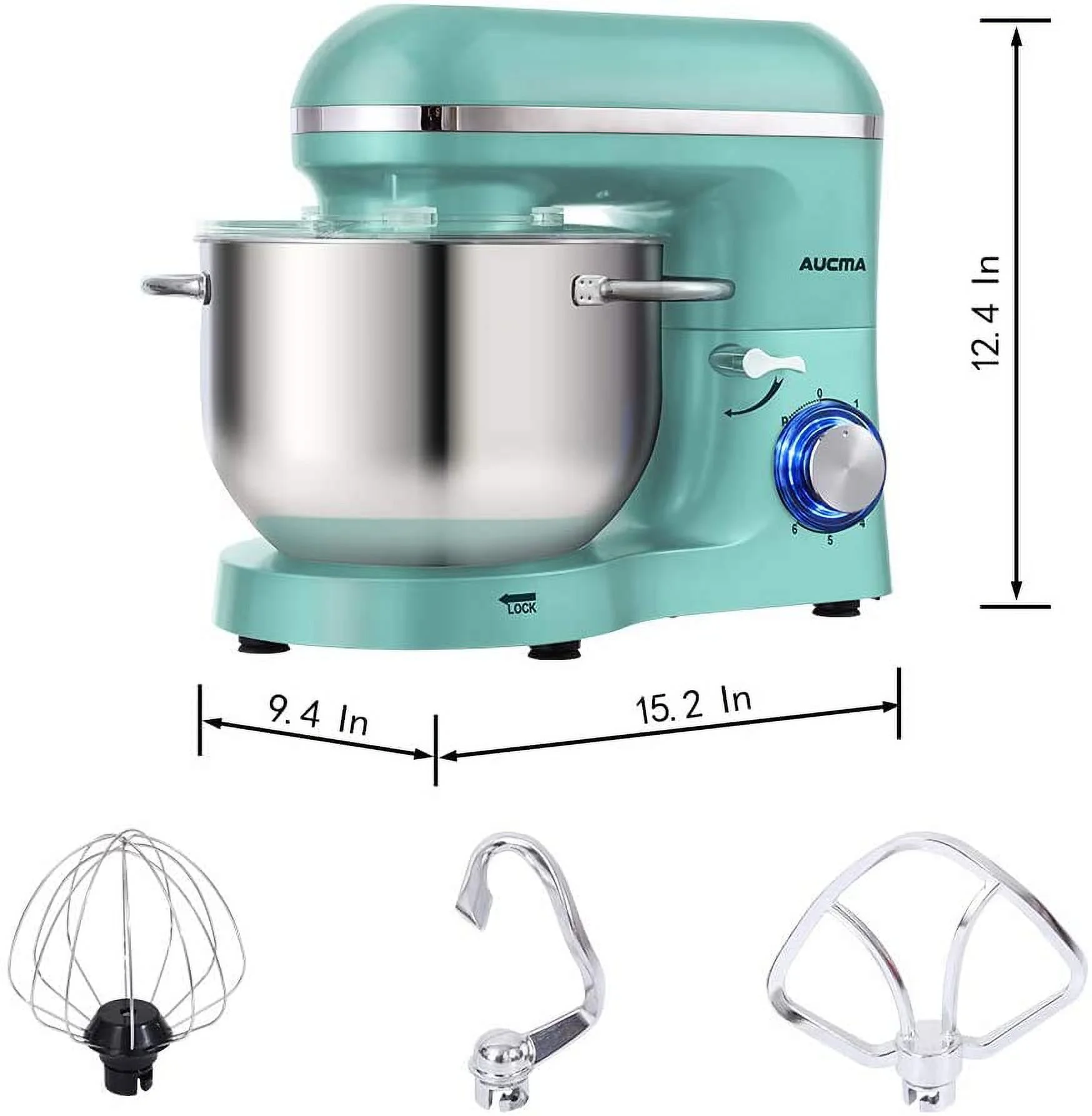 Aucma Stand Mixer,6.5-QT 660W 6-Speed Tilt-Head Food Mixer, Kitchen Electric Mixer with Dough Hook, Wire Whip & Beater (6.5QT, Blue)
