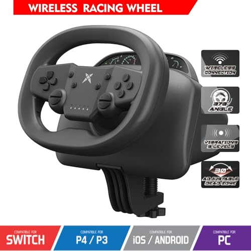 DOYO PS4 Steering Wheel and Pedals - Gaming Steering Wheel for PC, PS4, Switch, PS3, iOS & Android Mobile Phones, Pro Racing Wheel with Dual-Vibration Motors, Wireless Bluetooth Connectivity