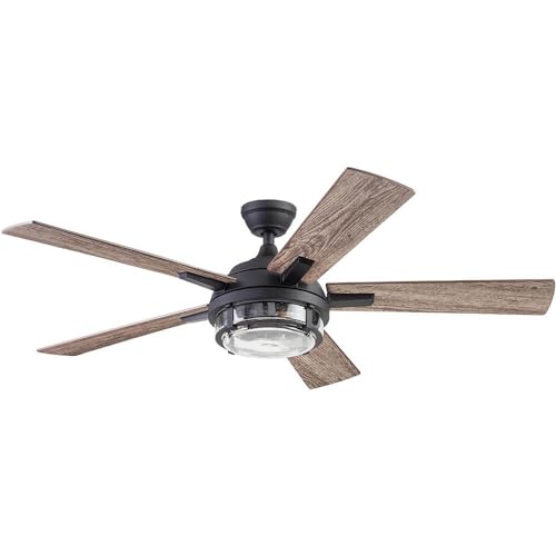 Prominence Home Freyr, 52 Inch Indoor Outdoor LED Ceiling Fan with Light, Remote Control, Dual Mounting Options, 5 Dual Finish Blades, Reversible Motor - 51484-01 (Textured Black)