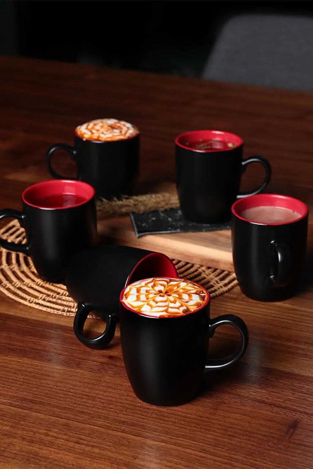 Keramika Matte black/red cloud cup 9 cm 6 pieces