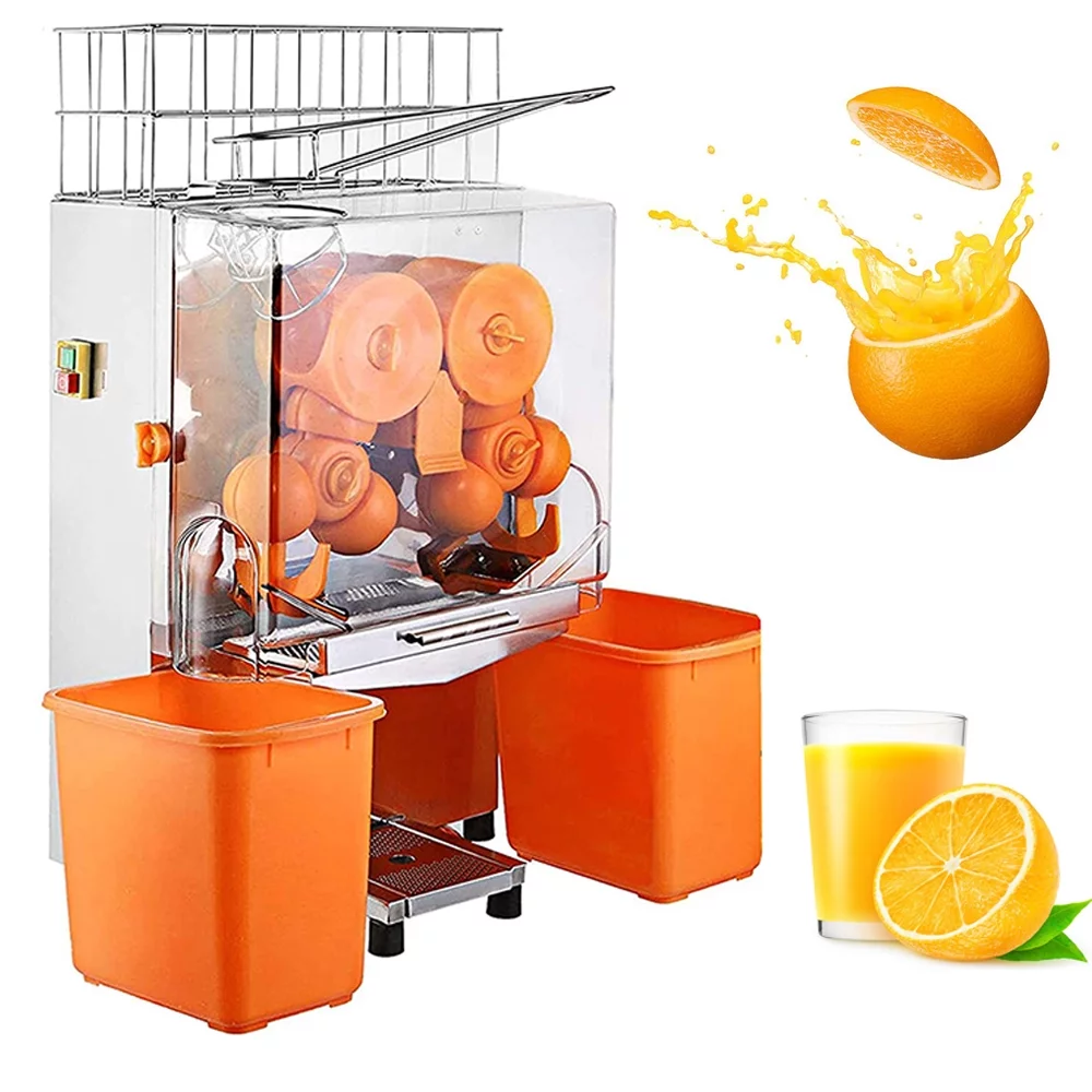 PreAsion 110V Commercial Orange Juice Machine Electric Orange Press Juicer Citrus Juice Squeezer with Plastic Basket with Scraper for Home Commercial Use