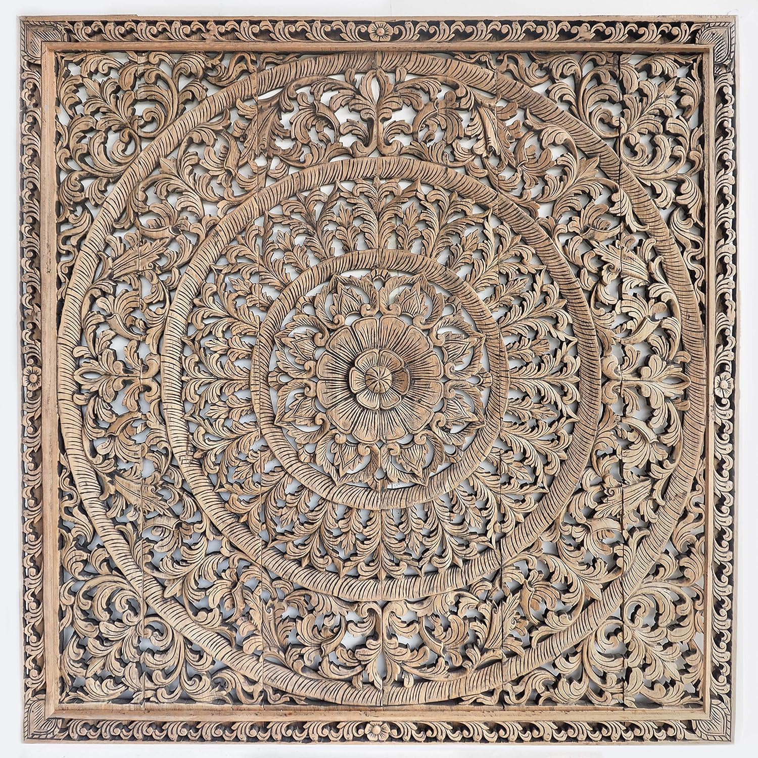 King Size Headboard Wood Carved Panels Wall Decoration Home Cottage Rustic Reclaimed Teak Hand Crafted Bedroom Furniture Thailand 72 Inches