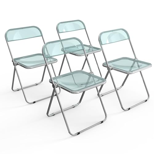 VINGLI Acrylic Folding Chairs 2 Pack, Clear Chair Foldable and Stackable, Plastic Panel & Metal Chrome Frame, Weight Capacity 350 lbs, Transparent