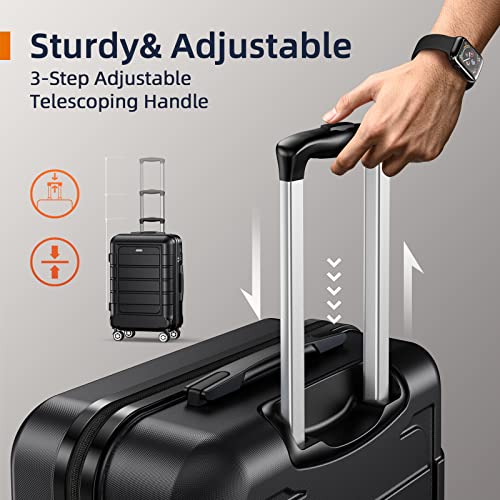 SHOWKOO Luggage Sets Expandable PC+ABS Durable Suitcase Double Wheels TSA Lock Black
