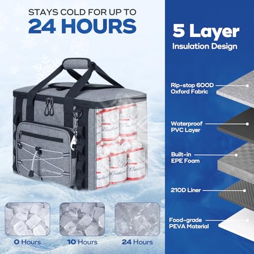 Maelstrom Soft Sided Cooler Bag, 30/40 Can Collapsible Insulated Ice Chest, Large Leakproof Camping & Travel Cooler for Kayaking & Beach