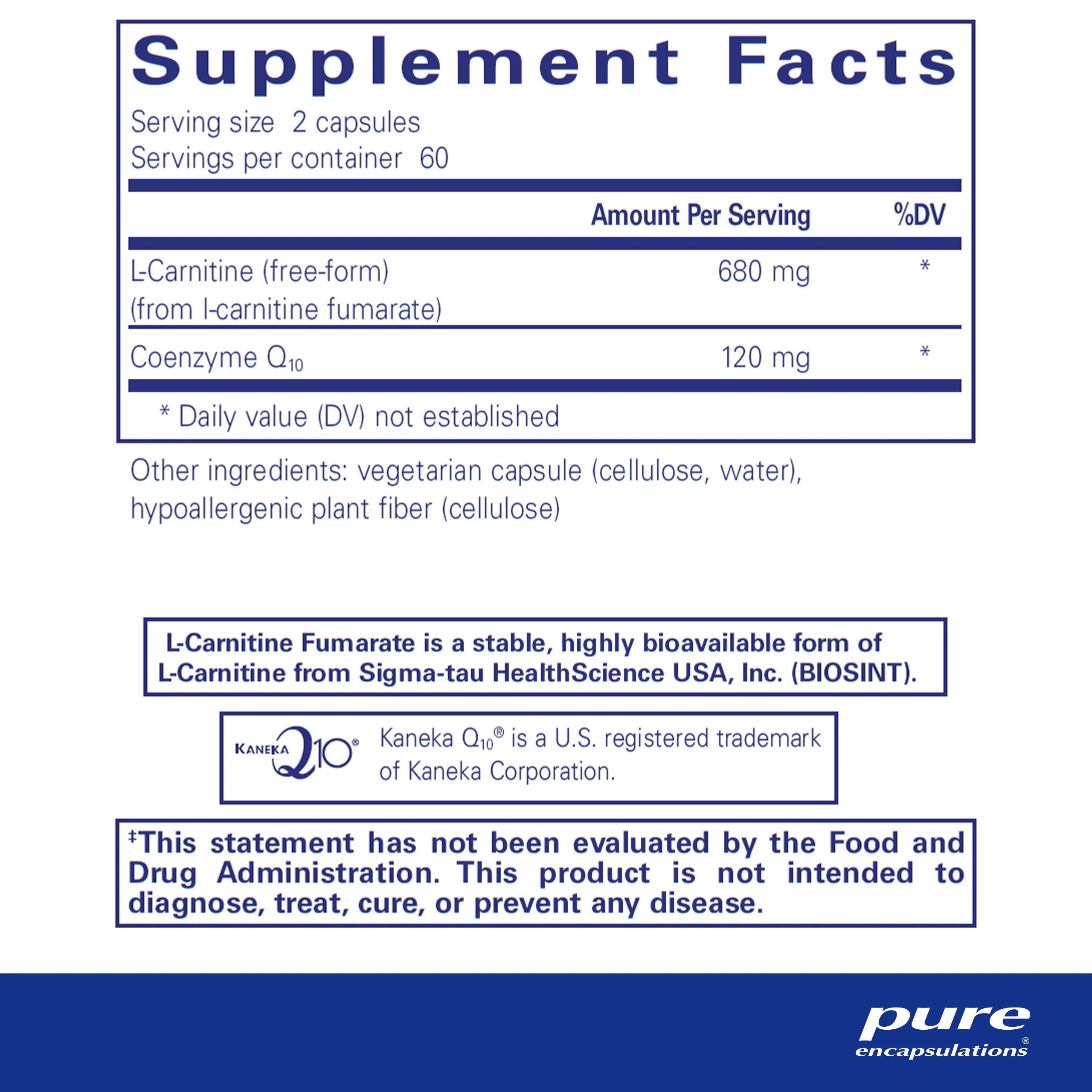 Pure Encapsulations CoQ10 l-Carnitine Fumarate | Ultra-Charged Cardiovascular Support | 120 Capsules