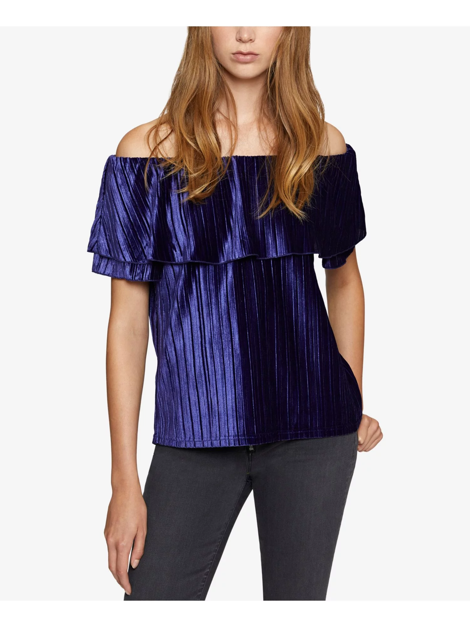 SANCTUARY Womens New 1023 Blue Textured Short Sleeve Off Shoulder Top XL B+B