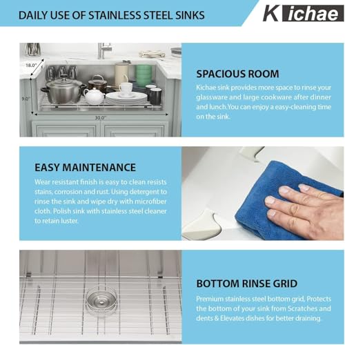 Kichae 12“ Deep Laundry Sink Undermount - 24 Inch Black Undermount Utility Sink Stainless Steel Single Bowl Under Counter Handmade Laundry Utility Room Basin