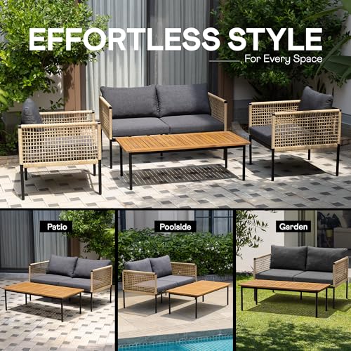 IDZO Heavy Duty 500lbs Weight Capacity Wicker Bistro Table and Chairs Set of 2 with Olefin Fabric Soft Cushions