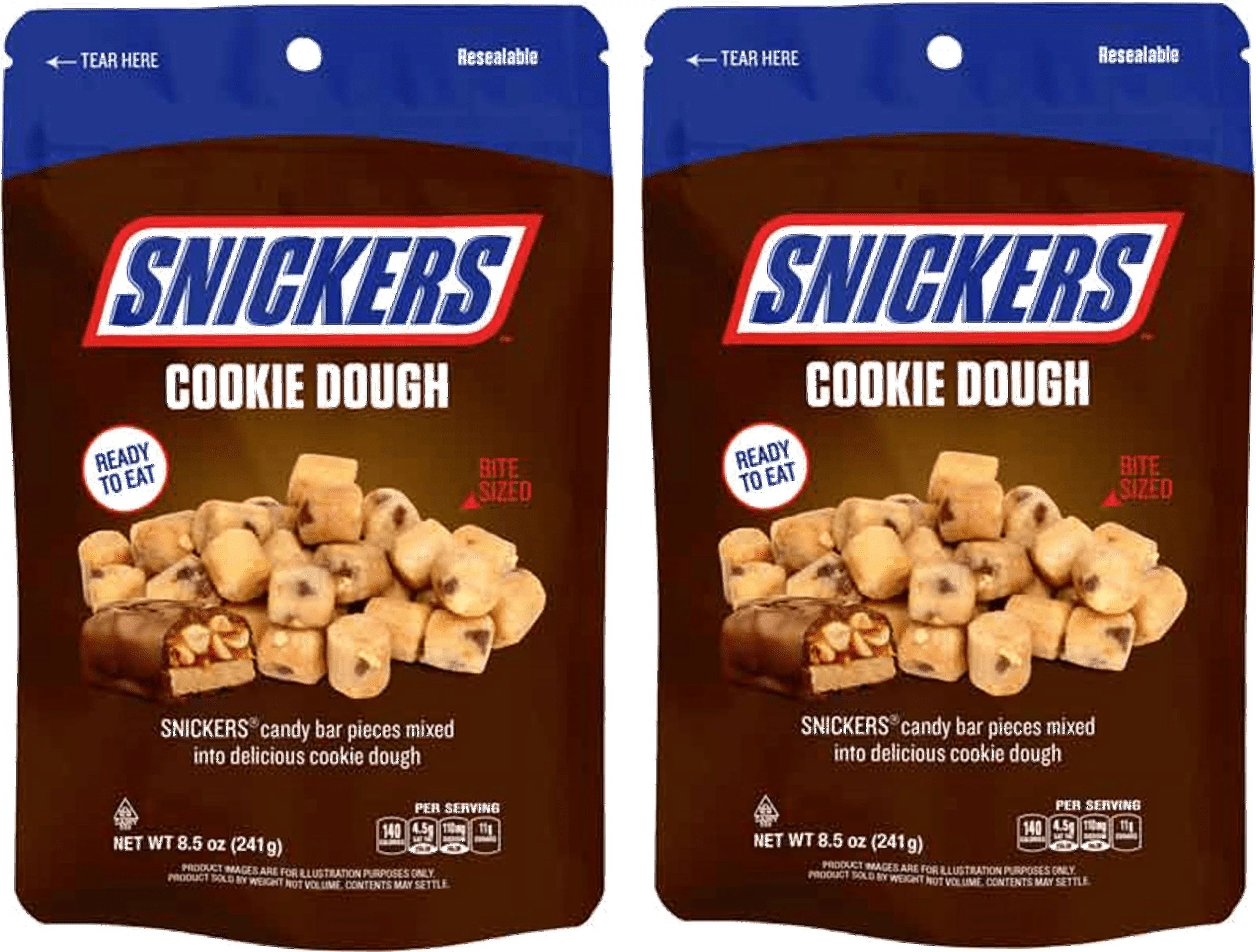Snickers Ready-To-Eat Cookie Dough Bites, 2-Pack 8.5 oz. Re-sealable Bag