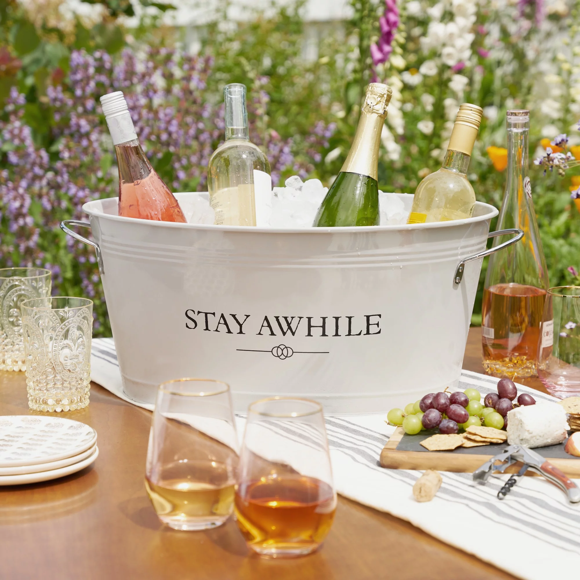 Twine Stay Awhile White Painted Galvanized Ice Bucket and Metal Tub