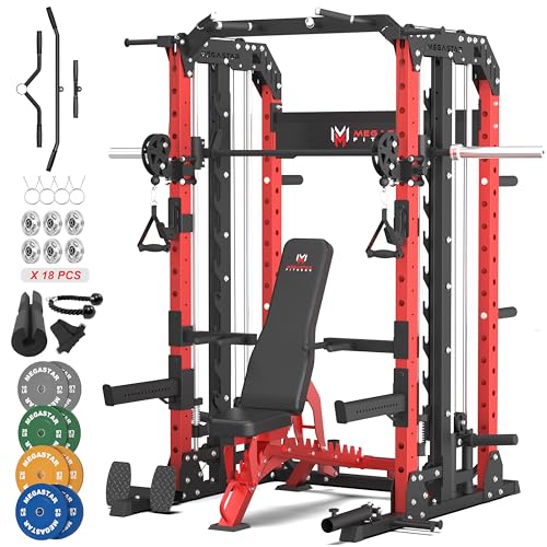 Smith Machine Home Gym with Aluminum Pulley Set - 2000lbs Capacity All-in-One Power Rack with Cable Crossover, Pull-Up Bar & Dip Station, Includes 18 Attachments, P107 Anvil
