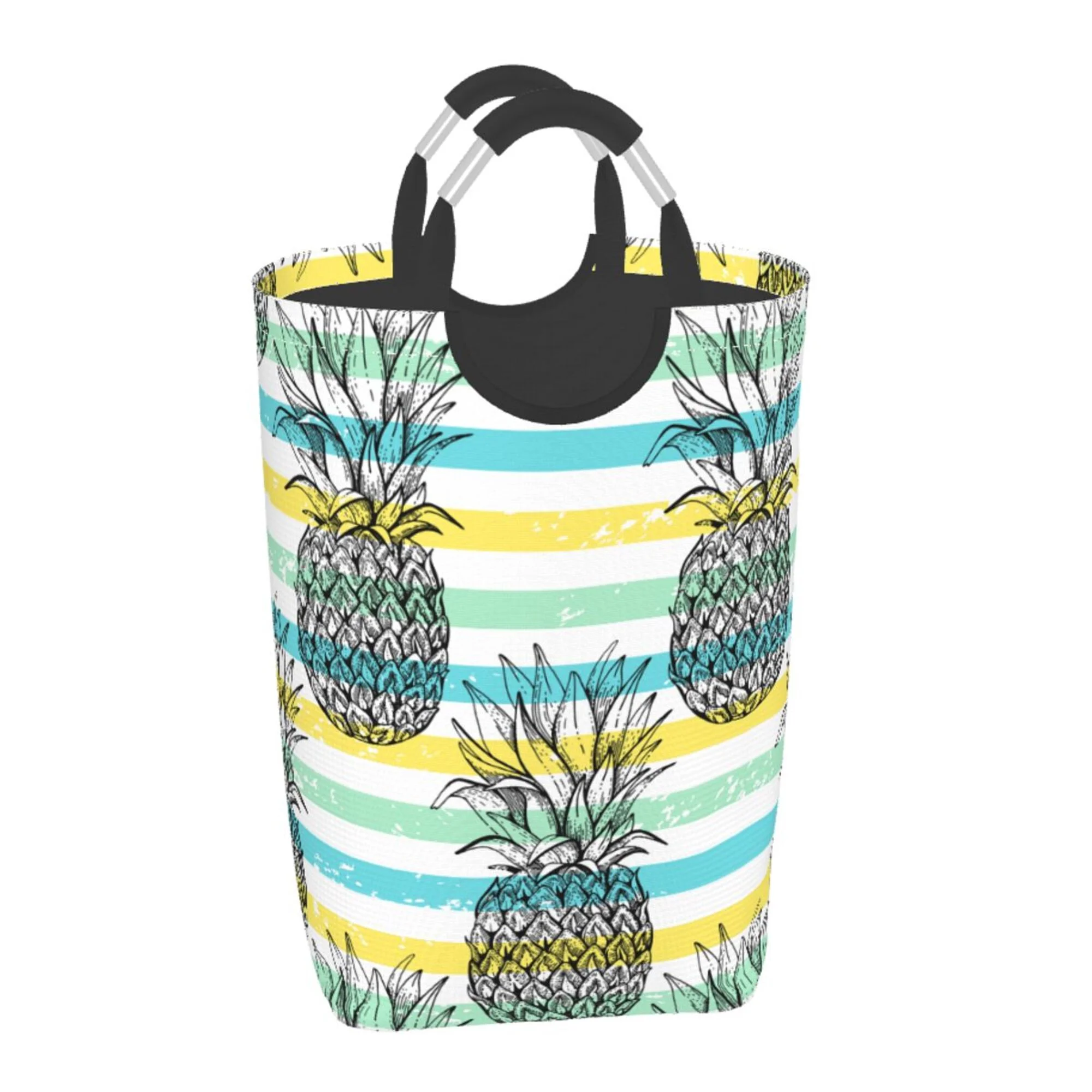 DouZhe 50L Rectangular Laundry Basket, Hawaii Fruits Sketch Prints Waterproof Foldable Laundry Hamper with Aluminum Handles