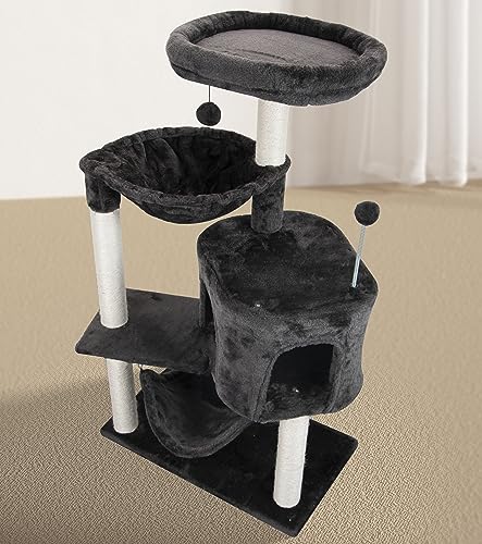 YUNIQUE Cat Tree with Cat Condo and Big Hammock, Grey