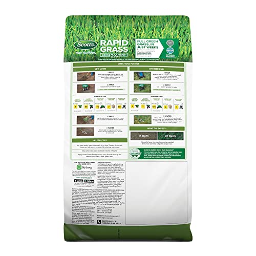 Scotts Turf Builder Rapid Grass Tall Fescue Mix, Combination Grass Seed and Fertilizer, Grows Green Grass in Just Weeks, 5.6 lbs.