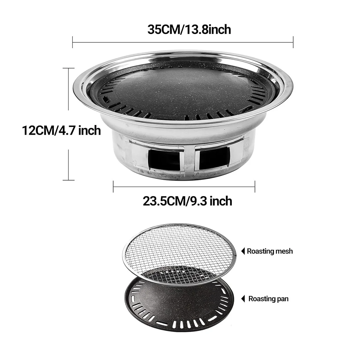 Isyunen Charcoal Barbecue Grill, Non-Stick Korean BBQ Grill, Portable Stainless Steel Charcoal Stove for Home Party ，Camping