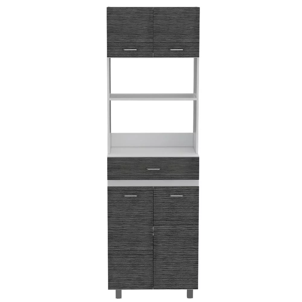 FM FURNITURE Auburn Engineered Wood Microwave Pantry Cabinet in Smokey Oak/White