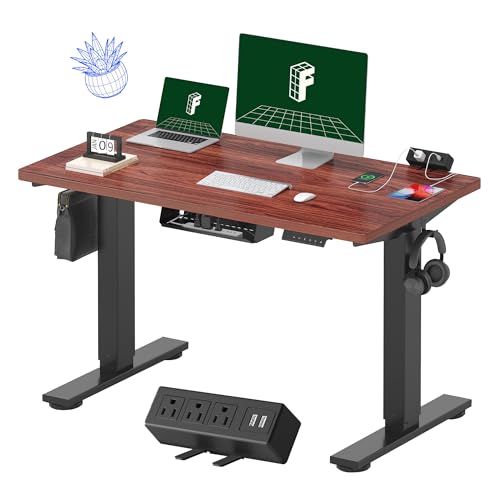FLEXISPOT EN2 Whole-Piece Standing Desk with Clamp Power Strip, 55 x 28” Electric Stand Up Height Adjustable Desk with Cable Management (Black Frame + 55