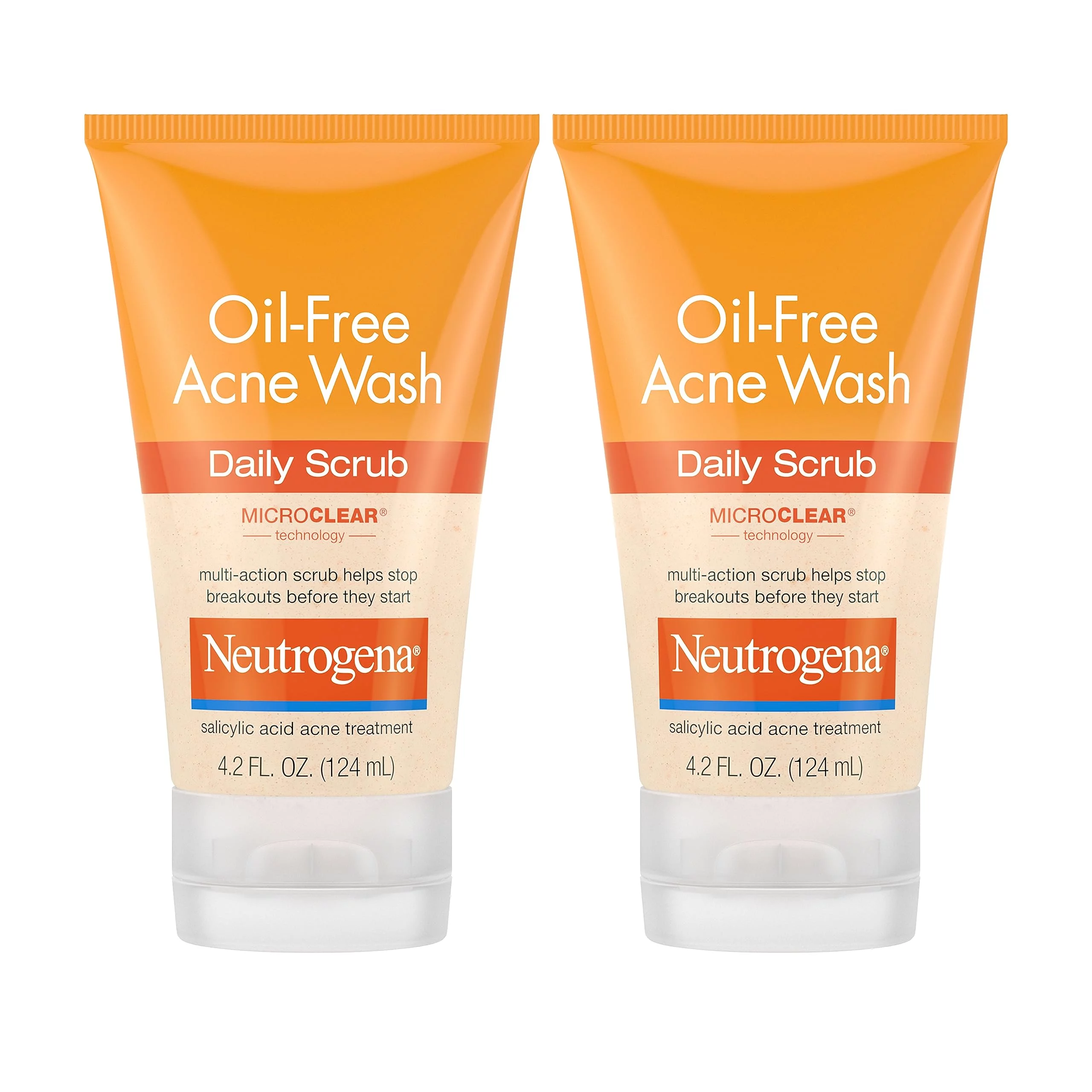 Clear Skin Delight: Neutrogena Oil-Free Acne Face Scrub - 2% Salicylic Acid Treatment, Your Daily Breakout Buster! Exfoliating Facial Cleanser for Acne-Prone Skin - Twin Pack, 2 X 4.2 Fl. Oz