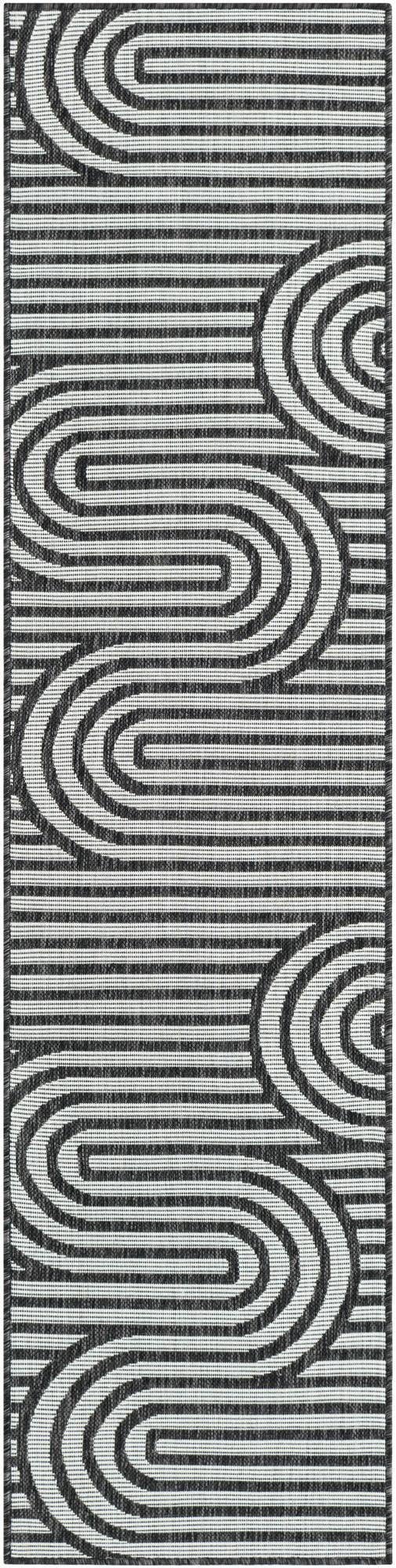 Unique Loom Nyx Outdoor Modern Runner Rug 2' 0 x 8' 0 Black and White