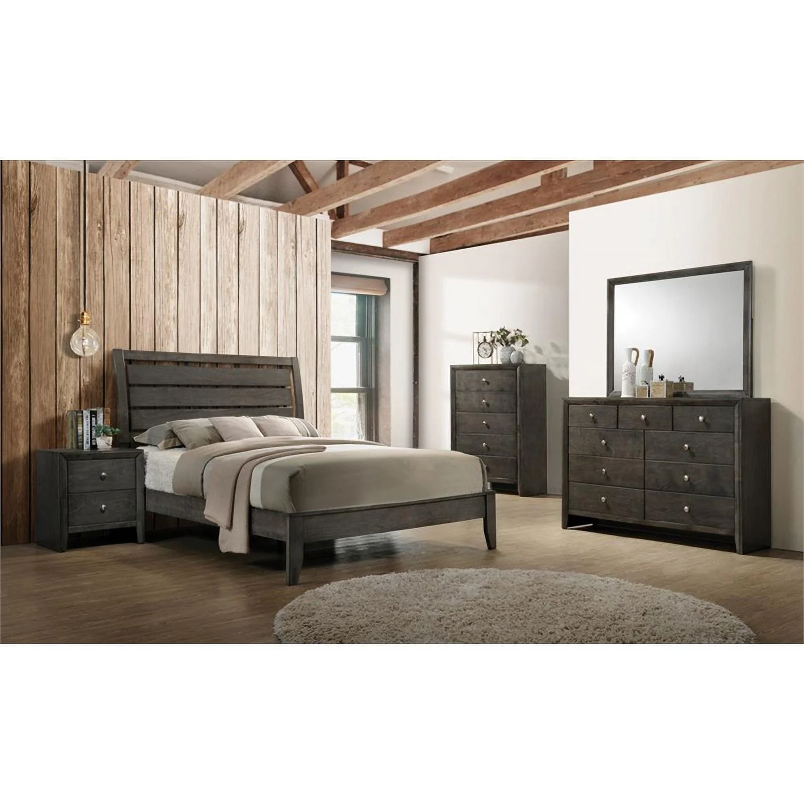 Pemberly Row Transitional Wood Eastern King Panel Bed in Mod Gray