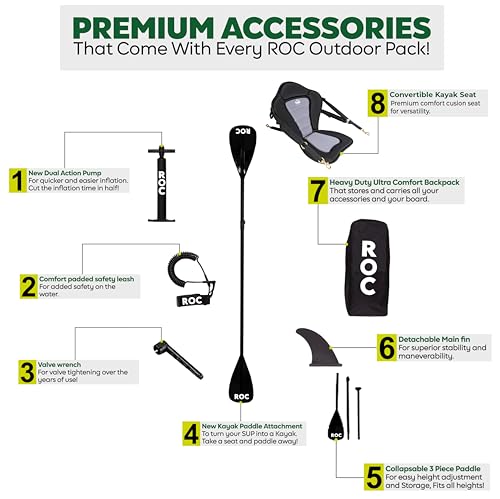 Roc Inflatable Stand Up Paddle Boards with Premium SUP Paddle Board Accessories, Wide Stable Design, Non-Slip Comfort Deck for Youth & Adults