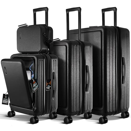 22 Inch Carry On Luggage 22x14x9 Airline Approved, Carry On Suitcase with Wheels, Hard-shell Carry-on Luggage, Durable Luggage Carry-On, Black Small Suitcase with Cosmetic Case