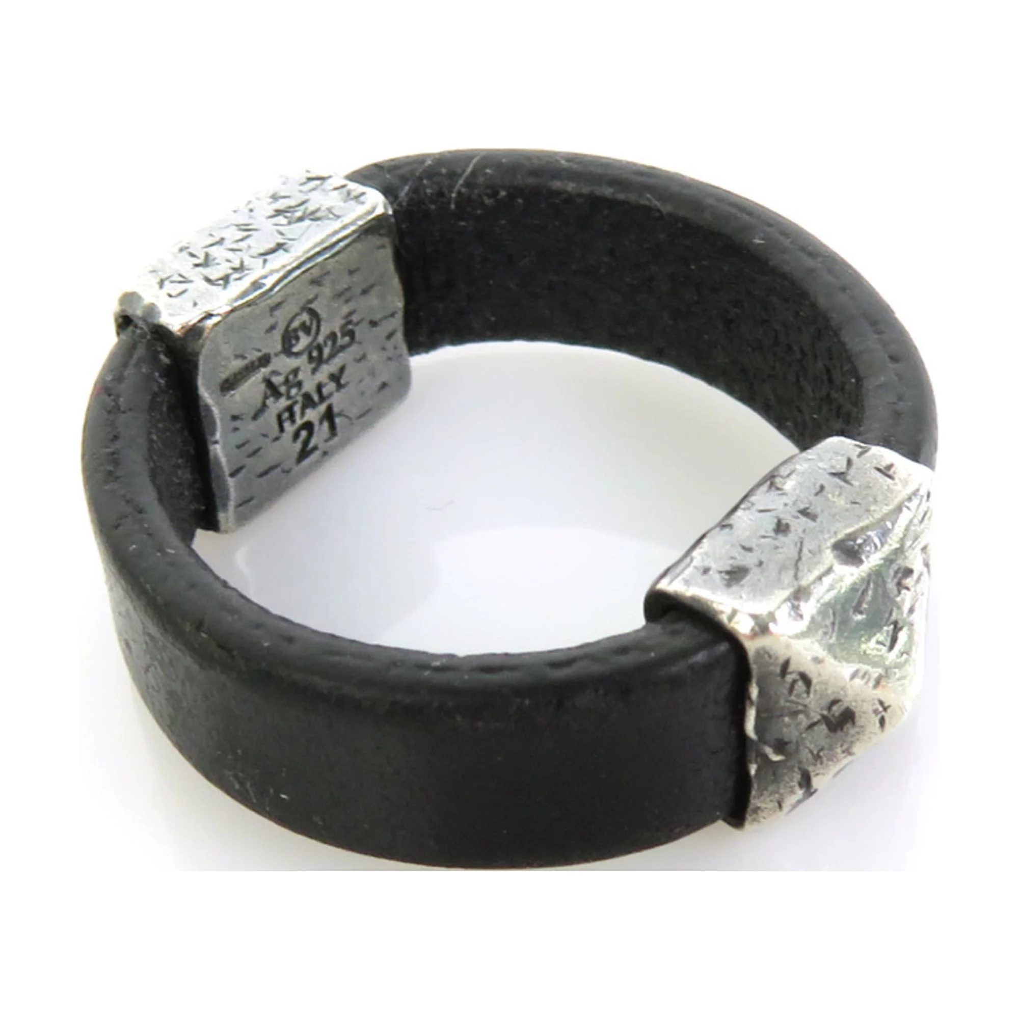 Pre-Owned Bottega Veneta Ring/Ring Leather/Silver 925 Black x Silver Men's No. 21 h29520f (Good)