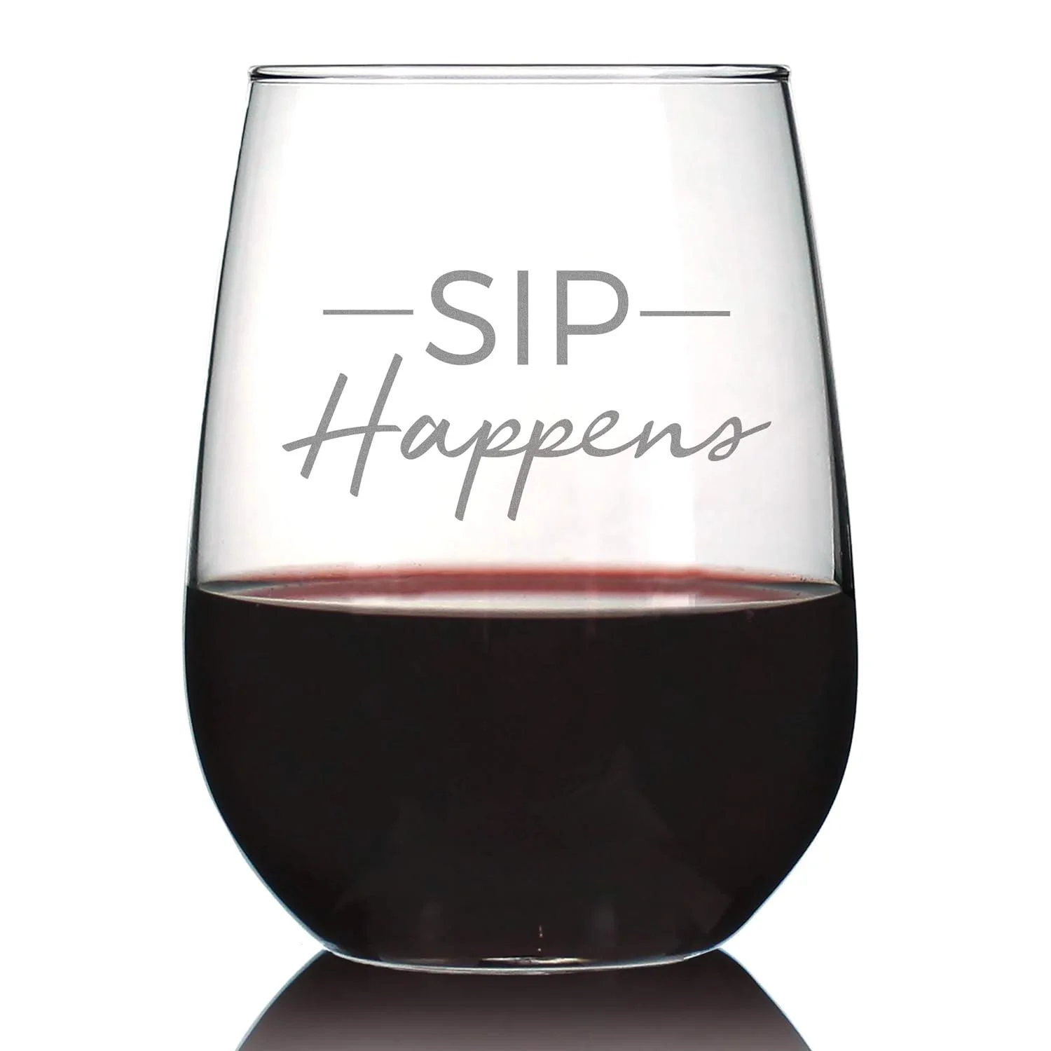 Sip Happens – Cute Funny Wine Stemless Glass, Large 17 Ounces, Etched Sayings, Gift Box