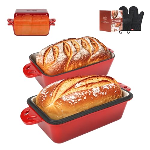 9x5 Enameled Cast Iron Loaf Pan with Lid - 2 in 1 Homemade Sourdough Bread Baking Pan