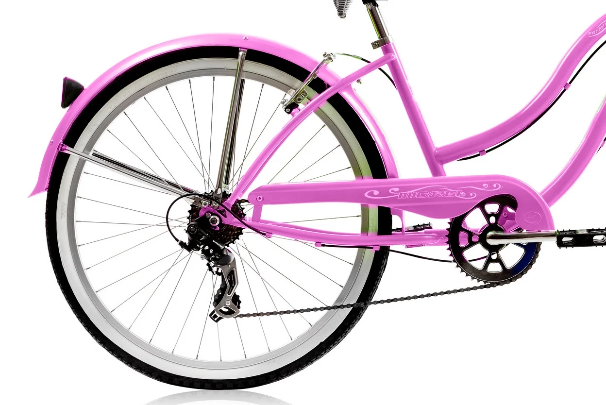 Wonder Wheels 26 In. Beach Cruiser Shimano Tx-35 7 Speed V-Brake Stainless Steel Spokes One Piece Crank Alloy Rims 36 H With Fender - Pink