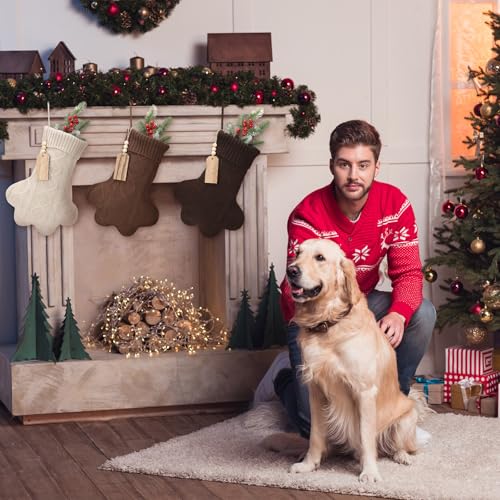 3 Pack Christmas Stockings Cat Dog Paw Hanging Ornaments 6 inch Large Knitted Cozy Christmas Stockings Decorations Xmas Tree Fireplace with Tag for Dogs Cats Holiday Family Friends Gifts