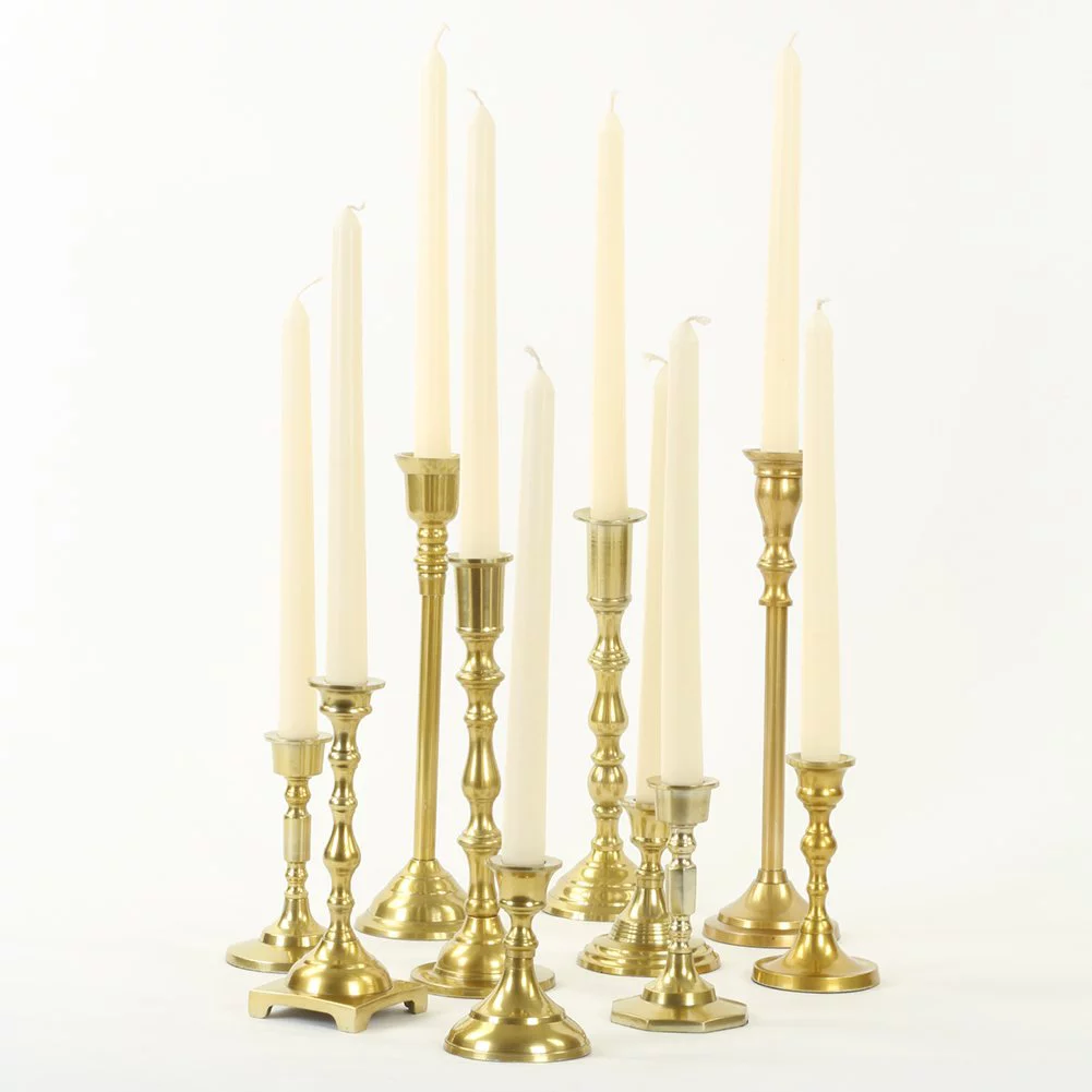 Koyal Wholesale Gold Mixed Taper Holders, Set of 10, Mismatched Metal Candlesticks Set