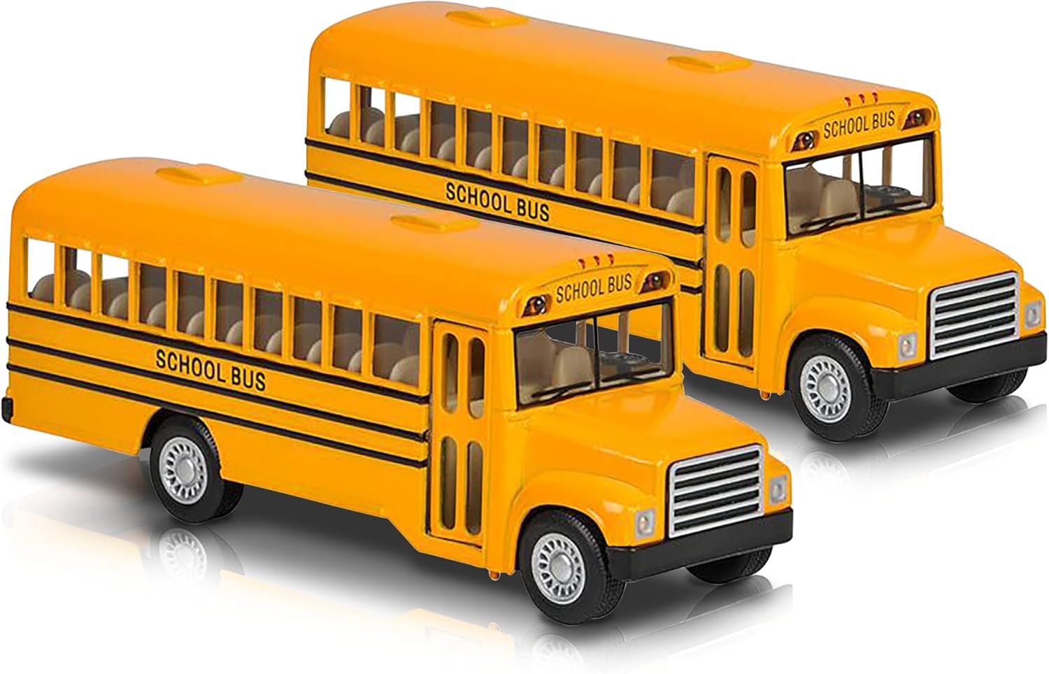 ArtCreativity 5 Inch Pull Back School Bus Toy - Set of 2 - includes 2, 5 Inch Classic School bus - Diecast Bus Playset with Pull Back Mechanisms - Great Gift Idea for Boys and Girls
