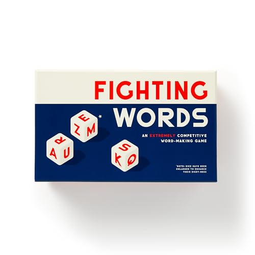 Brass Monkey Fighting Words – Fast Paced Word Making Dice Game Includes Sand Timer 15 Six-Sided Dice and Dice Cup, 2+ Players