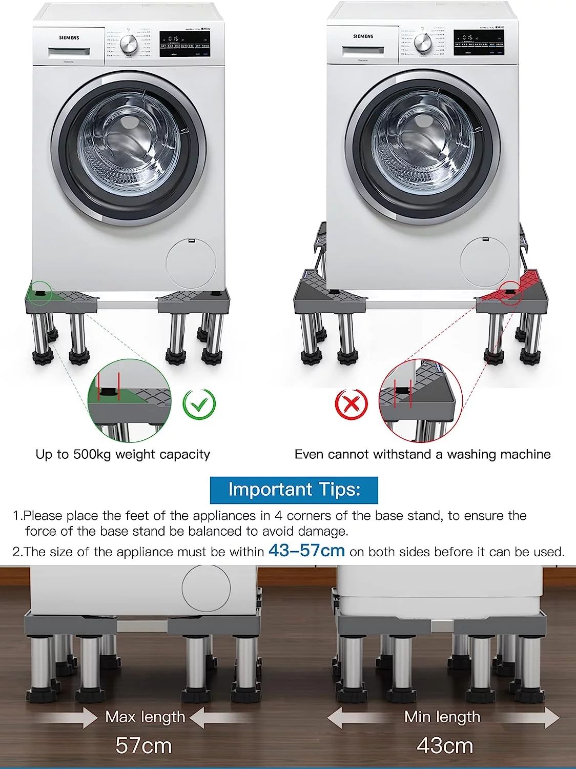 Fridge Stand, 12 Feet Washing Machine Heavy Duty Base Stand, Adjustable Washer Pedestal, Max Load 1102.3 Lb Height 7.1-8.7Inches, Multi-Functional Base for Washer Dryer,Refrigerator (Grey) FU91