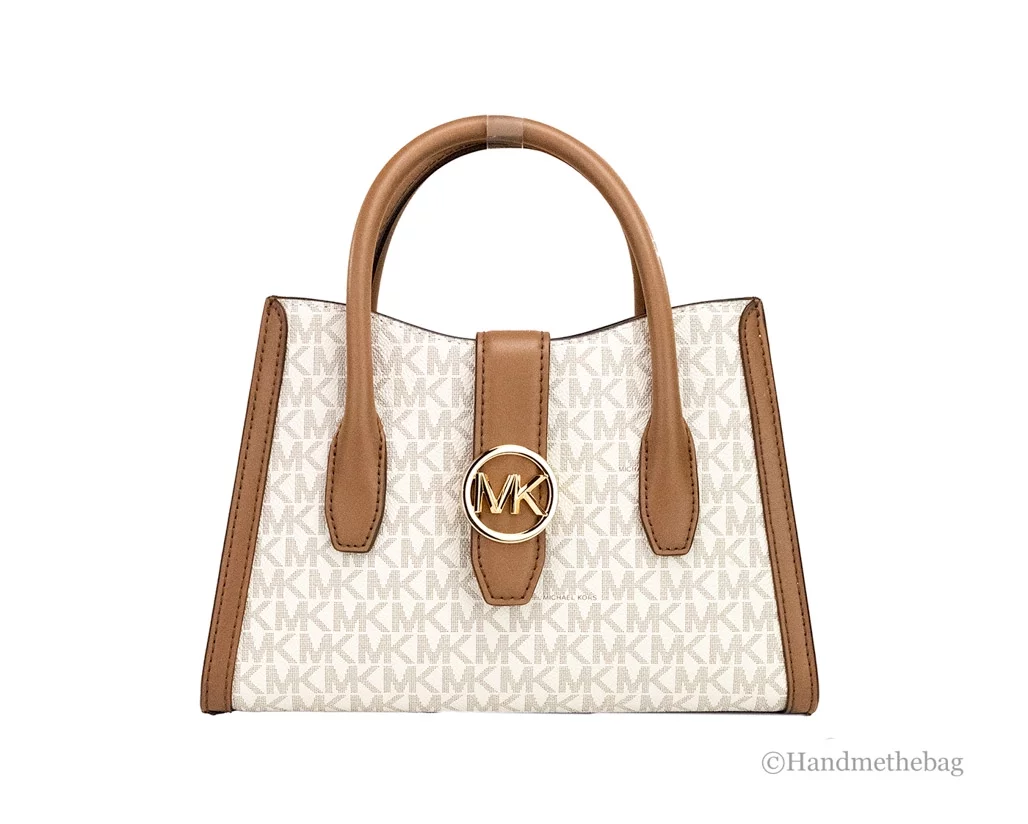 Michael Kors Gabby Small Vanilla PVC Top Zip Satchel Crossbody Bag Purse