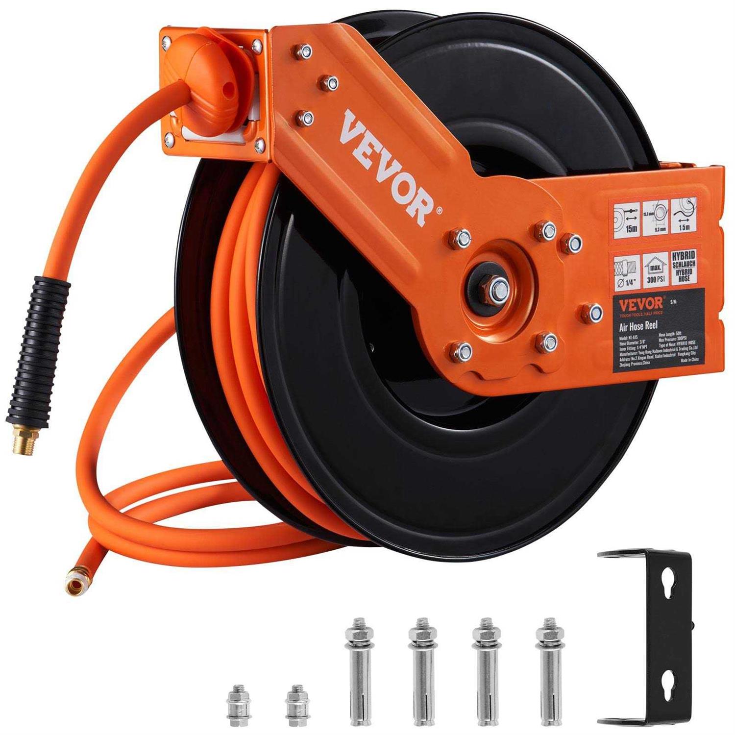 VEVOR Retractable Air Hose Reel 3/8 in x 50 ft Hybrid Air Hose Max 300Psi - Shop Hardware Tools Online Store