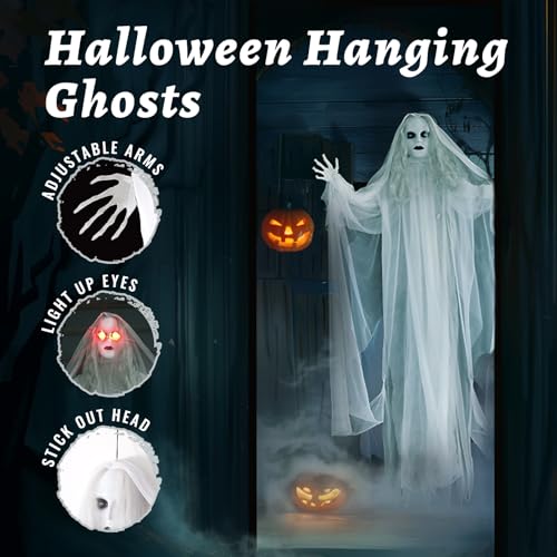 Halloween Hanging Ghosts 6FT White Ghost Ghost for Halloween Outdoor Decorations Front Yard Porch Patio Lawn Garden Trees Party Décor and Holiday（Without Battery）