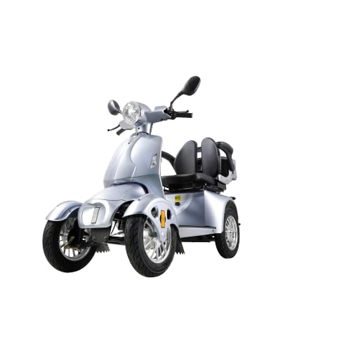 4 Wheel Mobility for Adults and Senior Fat tire Scooter Electric Powered Chargeable Device for Travel, Lightweight and Portable for Travel with LED Headlights and Basket, Charger Included (Pink)