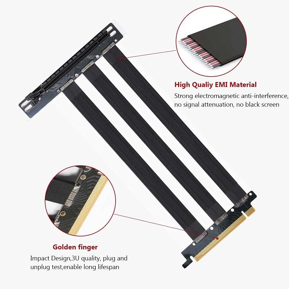 Qingsea Pcie Riser Extension Cable PCI-E 4.0 x 16 Vertical GPU Mount Cable High Speed PCI Express Riser Card 90 Degree for Computer Riser Cable(25CM)