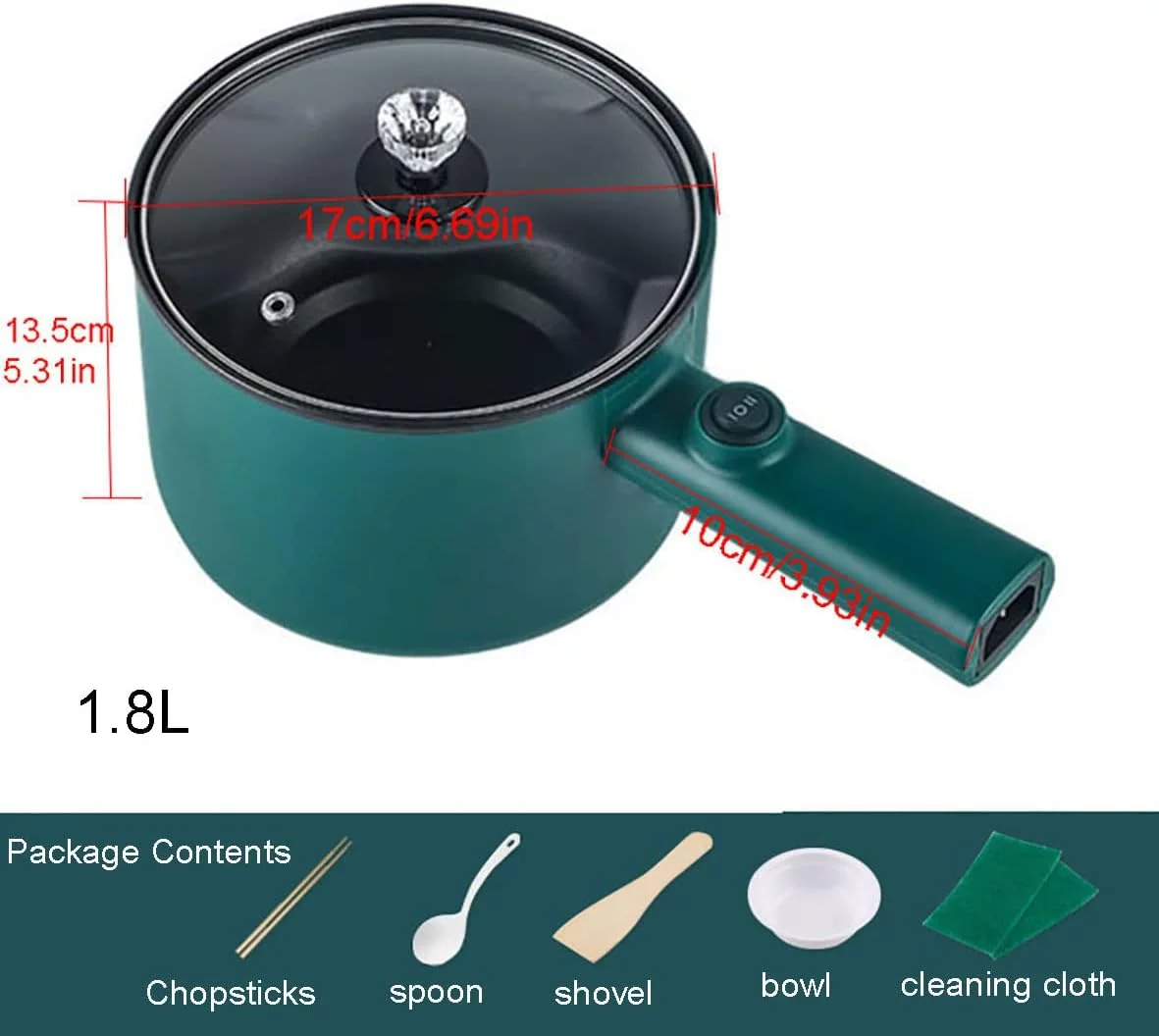 Electric Hot Pot,1.8L Household Rapid Noodles Cooker, Electric Cooker,Multifunctional Cooking Pot，Frying Pan,Mini Steamer,Non-Stick Casserole (Pot, Green)
