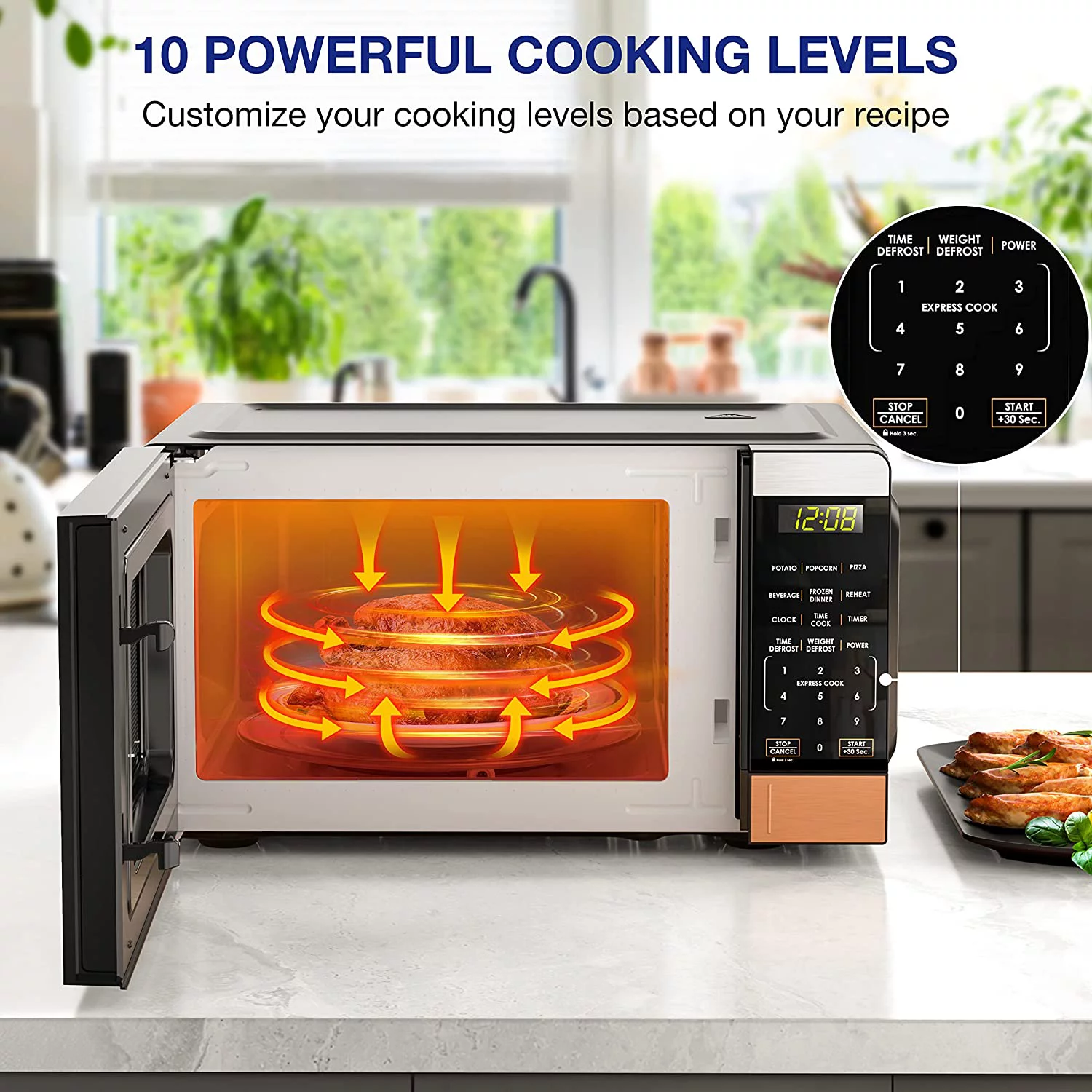 Excellent JOY Kitchen Compact Countertop Microwave Oven with LED Display  6 Auto-Preset Menus  Child Lock  Defrost & Express Cooking Features  Stainless Steel  0.7 Cu. Ft. 700W  Slive