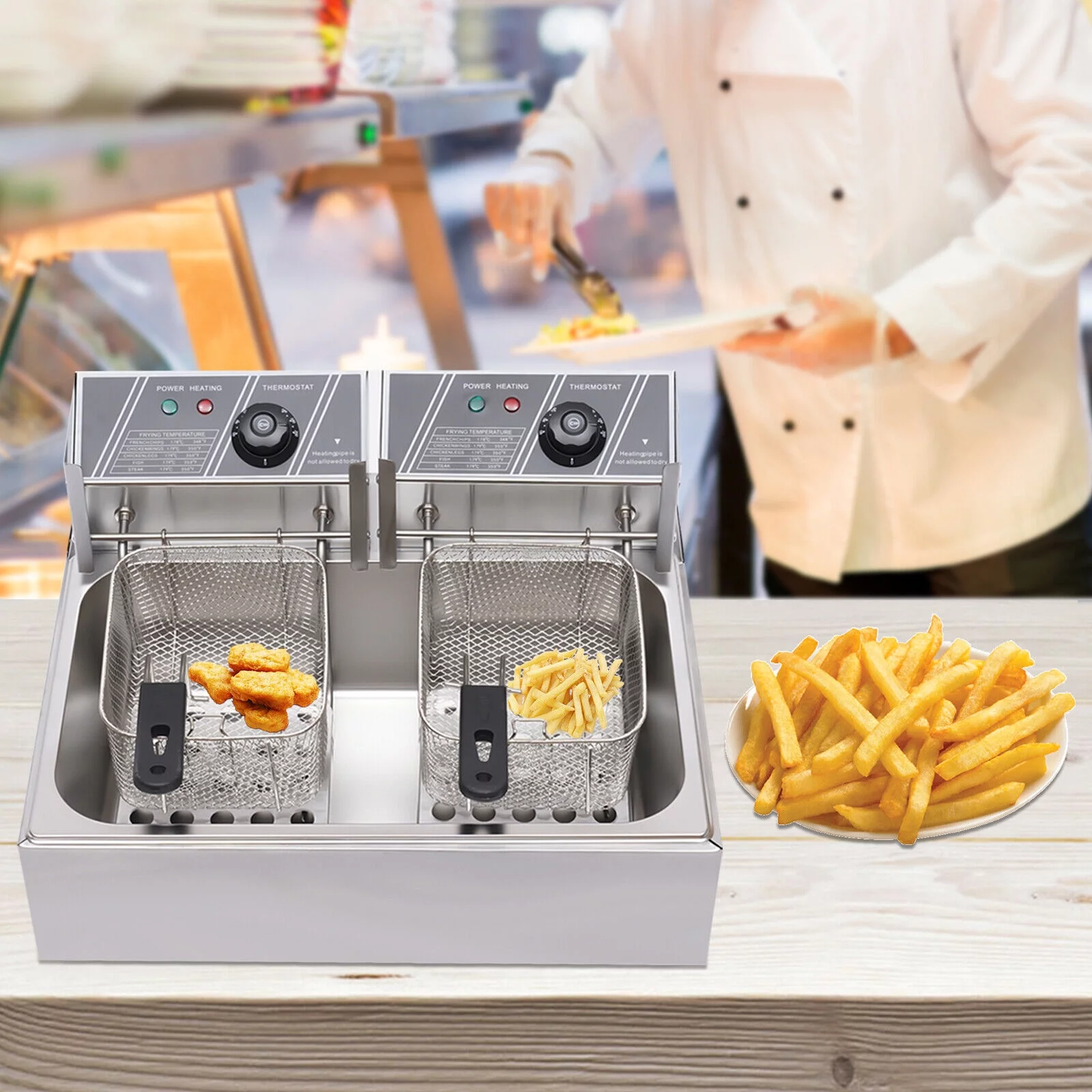 5000W 12L Commercial Restaurant Electric Deep Fryer Dual Tank  Stainless Steel