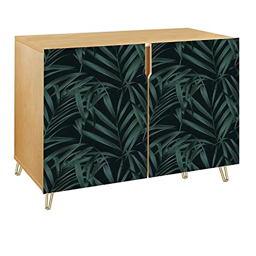 Floral fashion tropical pattern with palm leaves in watercolor Wooden Door Accent Cabinet 2 Doors Storage Table Bar Cabinet TV Stand Entryway Cabinet Sideboard for Kitchen Living Room Hallway