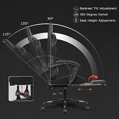 Gaming Chair with Linkage Armrest & Footrest, High Back Video Gaming Chair, Black